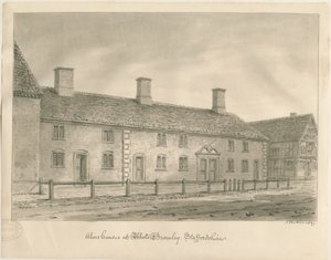 Abbots Bromley Almshouses: seepiapiirustus tekijältä John Buckler