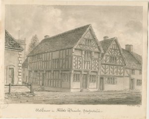 Abbots Bromley Old Houses: seepiapiirustus, 1839 tekijältä John Buckler