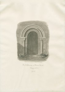 Alrewasin kirkko - North Doorway: seepiapiirros tekijältä John Buckler