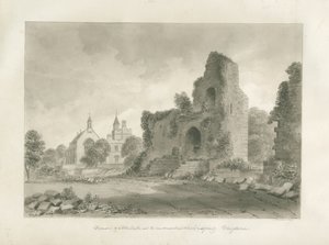 Alton Castle ja "New Conventual School": seepiapiirustus, 1847 tekijältä John Buckler