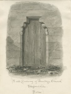 Armitagen kirkko - North Doorway: seepiapiirros tekijältä John Buckler
