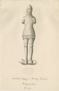 Audley Monuments - "Audley Knight": seepiapiirustus, 1840 tekijältä John Buckler