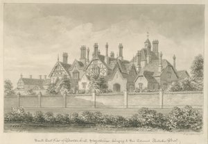Barton Under Needwood - "Barton Hall": seepiapiirustus, 1839 tekijältä John Buckler