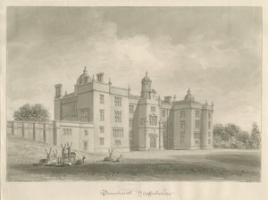 Beaudesert Hall ja Park: seepiapiirustus tekijältä John Buckler