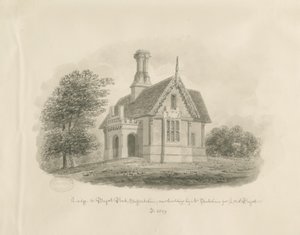 Blithfield - "Lodge at Bagot Park" : seepiapiirros tekijältä John Buckler