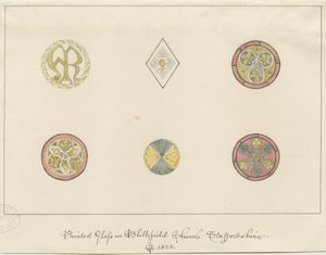 Blithfieldin kirkko - maalattua lasia: lyijykynäpiirroksia, 1823 tekijältä John Buckler