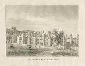 Blithfield Hall: seepiapiirustus, 1823 tekijältä John Buckler