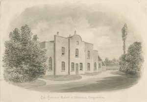 Brewood Grammar School: seepiapiirustus, nd [c 1842] (piirustus) tekijältä John Buckler