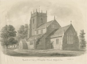 Broughton Church: seepiapiirros, 1843 tekijältä John Buckler