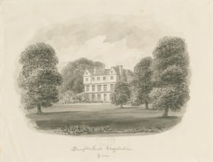 Broughton Hall: seepiapiirustus tekijältä John Buckler