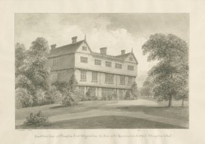 Broughton Hall: seepiapiirustus, 1848 tekijältä John Buckler