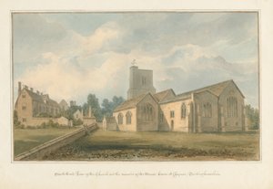 Buckinghamshire - Cheniesin kirkko ja kartanon jäännökset, 1824 tekijältä John Buckler