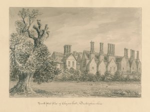 Buckinghamshire - Chenies Hall: seepiapiirustus, 1824 tekijältä John Buckler