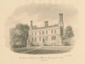 Buckinghamshire - Wellwick - Old House: seepiapiirros vinjetoitu, 1837 tekijältä John Buckler