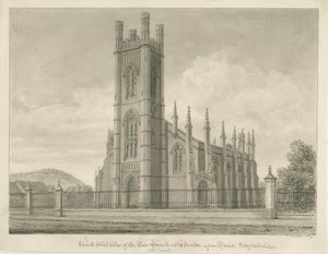 Burton-upon-Trent - Pyhän kolminaisuuden kirkko: seepiapiirros, 1839 tekijältä John Buckler