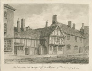 Burton-upon-Trent - Vanhat talot High Streetillä: seepiapiirros tekijältä John Buckler