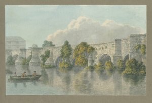 Burton-upon-Trent Bridge and Town: akvarellimaalaus ja [?1700-luku] tekijältä John Buckler