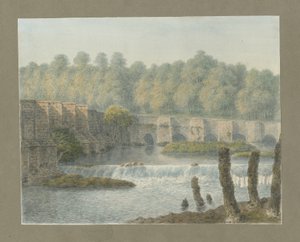 Burton-upon-Trent Bridge and Town: akvarellimaalaus ja [?1700-luku] tekijältä John Buckler
