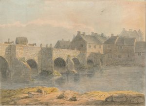 Burton-upon-Trent Bridge and Town: akvarellimaalaus ja [?1700-luku] tekijältä John Buckler