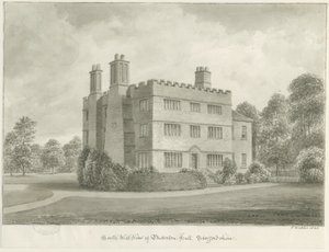 Butterton Hall: seepiapiirustus, 1844 tekijältä John Buckler