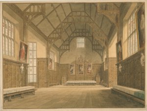 Cambridgeshire - Trinity College Hall - Sisäkuva, 1818 tekijältä John Buckler
