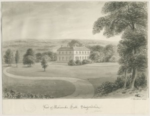 Cheddleton - Ashcombe Hall: seepiapiirustus, 1844 tekijältä John Buckler