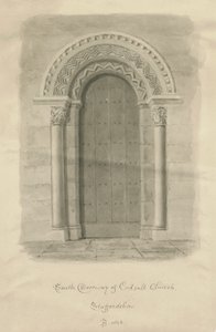 Codsallin kirkko - South Doorway: seepiapiirros tekijältä John Buckler