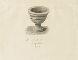 Croxden - Font in the Guest Chapel: seepiapiirros tekijältä John Buckler
