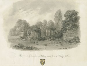 Dieulacres Abbey: seepiapesupiirros, 1847 tekijältä John Buckler