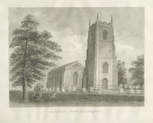 Ellastonen kirkko: seepiapiirros, 1847 tekijältä John Buckler