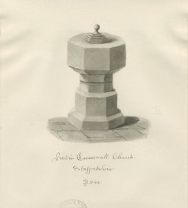 Font Caverswall Churchissa: seepiapiirros tekijältä John Buckler