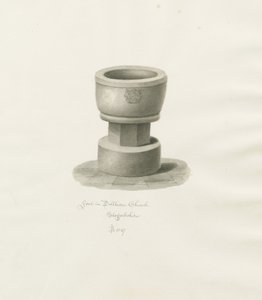 Fontti Dilhornen kirkossa: seepiapiirros, 1847 tekijältä John Buckler