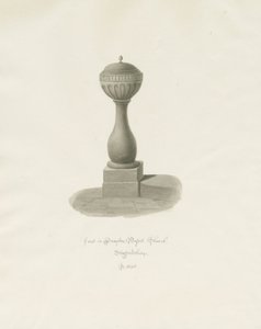 Fontti Drayton Bassett Churchissa: seepiapiirros, 1848 tekijältä John Buckler