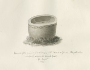Fontti Grindonin kirkossa: seepiapiirustus, 25. toukokuuta 1847 (piirustus) tekijältä John Buckler