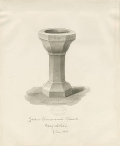 Fontti Hammerwich Churchissa: seepiapiirustus, kesäkuu 1843 (piirustus) tekijältä John Buckler