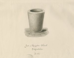 Fontti Kingstonen kirkossa: seepiapiirros, 1839 tekijältä John Buckler