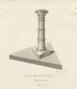 Fontti Mucklestonen kirkossa: seepiapesupiirros, 1843 tekijältä John Buckler