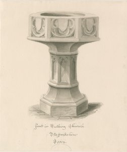Fontti Tutbury Priory Churchissa: seepiapesupiirros tekijältä John Buckler