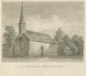 Haselourin kappeli: seepiapiirros, 1828 tekijältä John Buckler