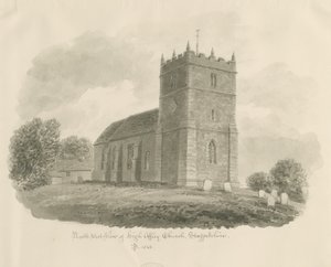 High Offley Church: seepiapiirustus, 1843 tekijältä John Buckler
