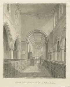 Eccleshallin kirkon sisustus: seepiapiirustus, 1842 tekijältä John Buckler