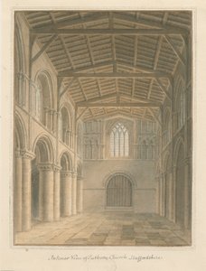 Tutbury Priory Churchin sisätilat: akvarellimaalaus tekijältä John Buckler