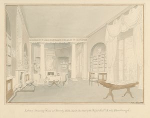 Kent - Bromley Hill - Kirjaston olohuoneen sisustus, 1816 tekijältä John Buckler