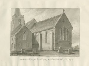 Lichfield - Pyhän Mikaelin kirkon kanttori: seepiapiirros. tekijältä John Buckler