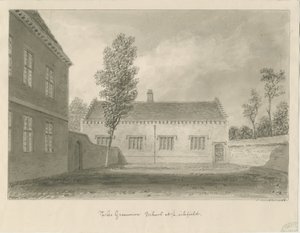 Lichfield - Grammar School: seepiapiirustus tekijältä John Buckler