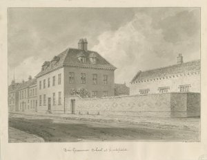 Lichfield - Grammar School: seepiapiirustus tekijältä John Buckler