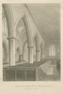 Lichfield - St. Chadin kirkon sisustus: seepiapiirros tekijältä John Buckler