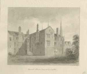 Lichfield - Old House in The Close: seepiapiirustus tekijältä John Buckler