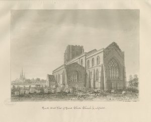 Lichfield - St. Chadin kirkko: seepiapiirros tekijältä John Buckler