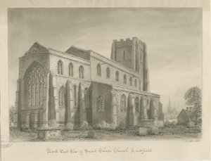 Lichfield - St. Chadin kirkko: seepiapiirros tekijältä John Buckler